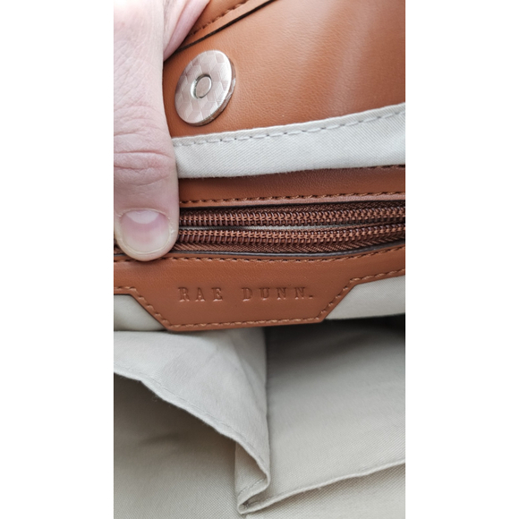RAE DUNN BE KIND Shoulder Strap Satchel Tan Canvas Brown Leather - Very Clean - Picture 12 of 13